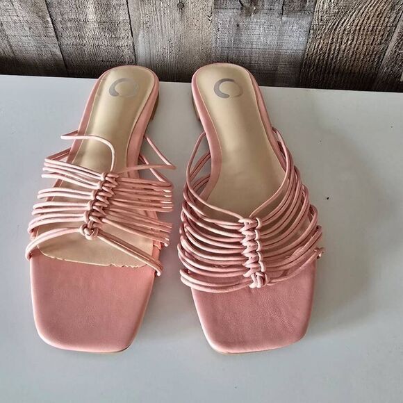 Journee Collection Adorra Strappy Slide Sandals Size 7.5 Pink Comfort Foam Insol - Picture 2 of 4